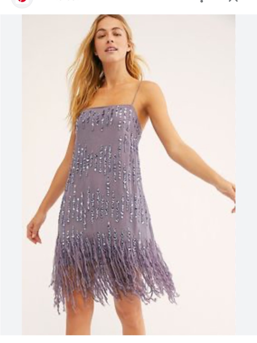 Free People Lavender Beaded Fringe Mini Dress